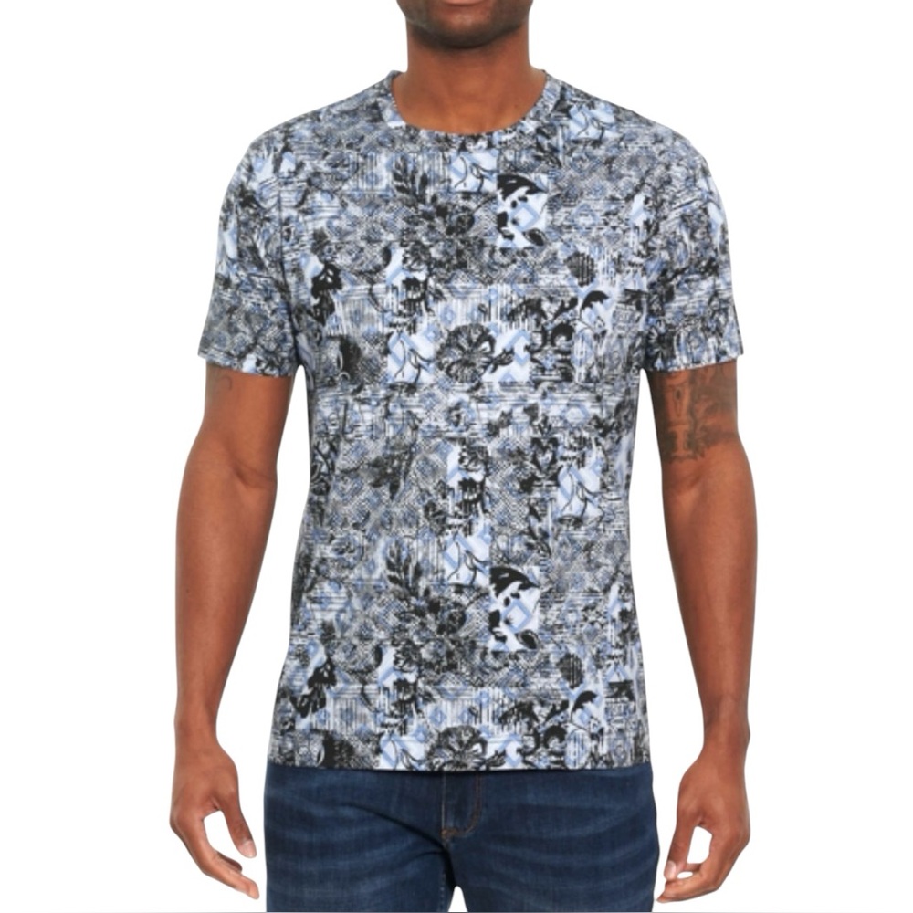 Robert Graham Camden T-Shirt Tee Men 2XL XXL Floral Blue Graphic 100% Cotton